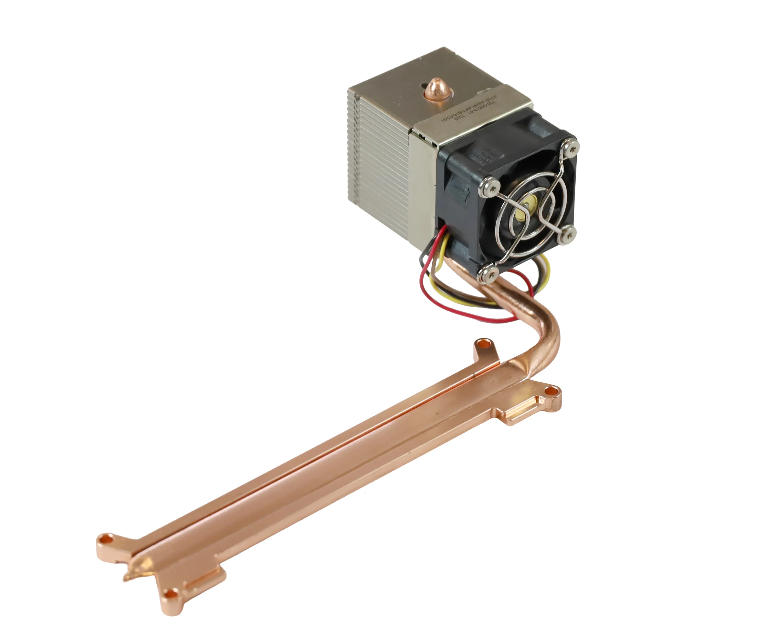 Active cooled heatsink with integrated fan, copper heatpipe, and extended copper cold plate