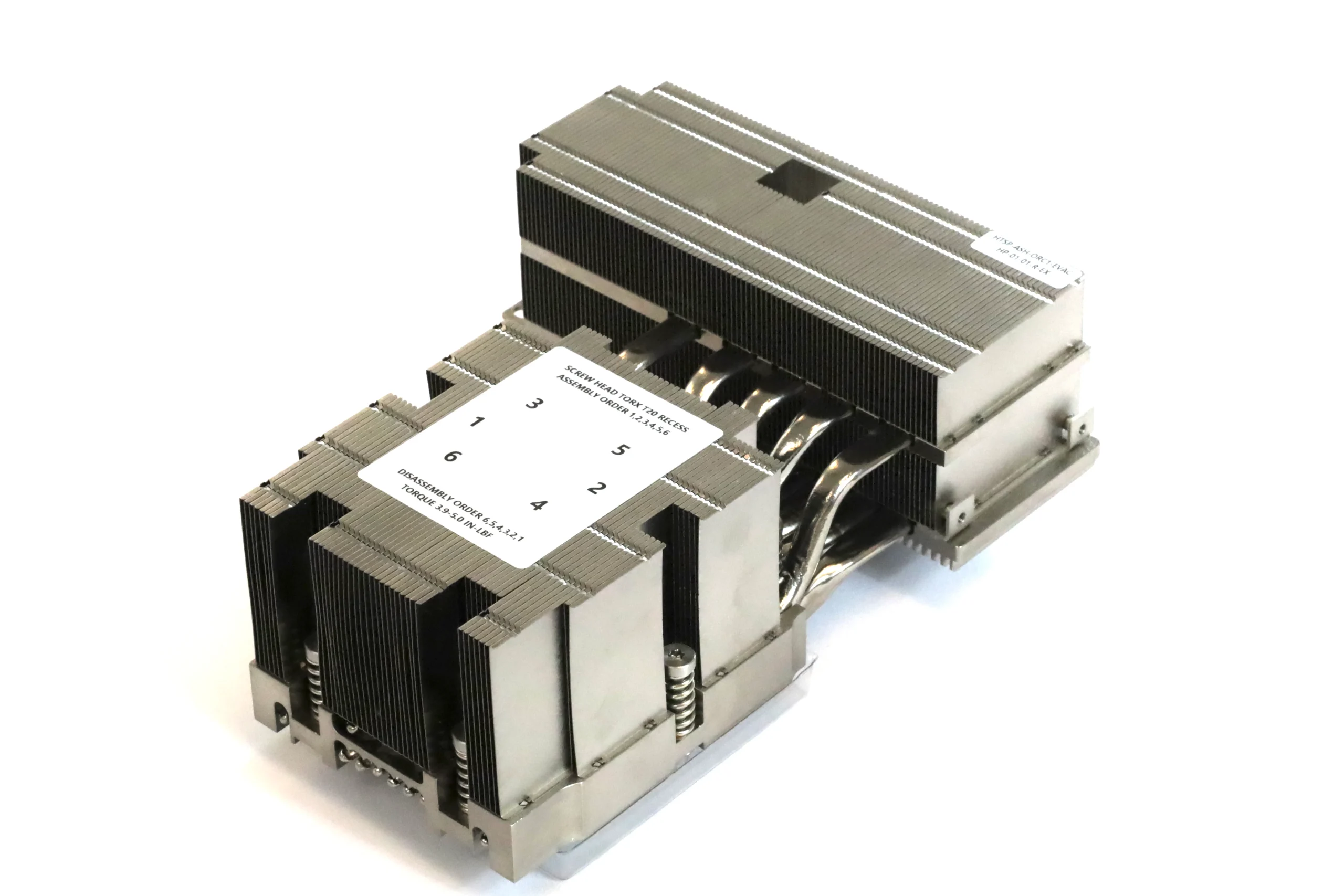 Alt Text: Embedded EVAC heatpipe heatsink assembly transferring heat from CPU to finned radiator.