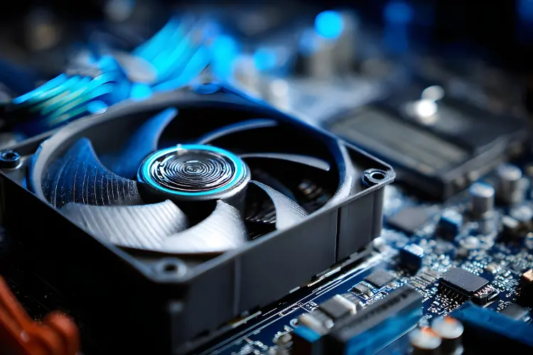 Cooling fan installed on high-performance circuit board for active thermal management and airflow optimization