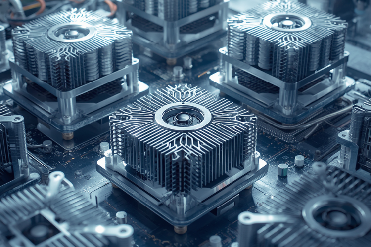 Multiple precision heat sink assemblies mounted on electronic circuit boards for thermal management.